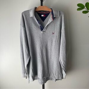 90s Vintage Tommy Hilfiger Polo Sweater Pullover Grey Cotton Jumper Mens Size XL